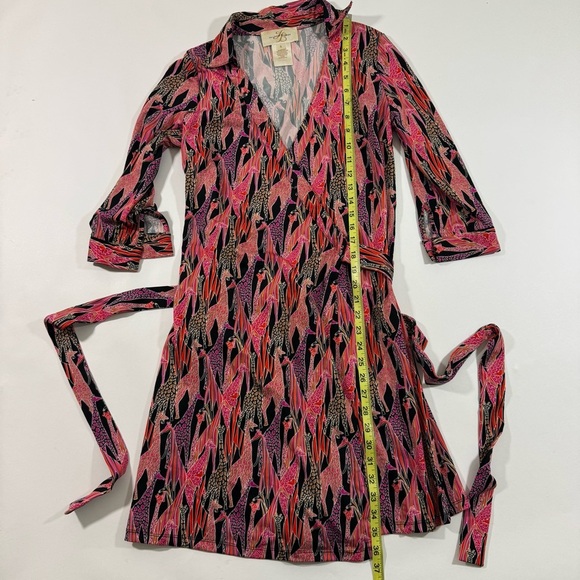 Julie Brown Wrap Dress Size Small Giraffe Print Black Pink - Picture 6 of 7